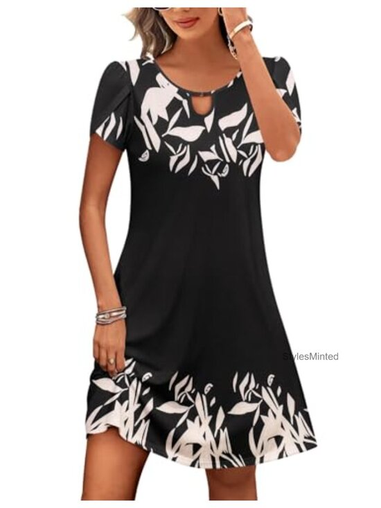 Dresses & Skirts - Floral A-Line Mini Dress with Pockets Flowy Sundress Summer Casual